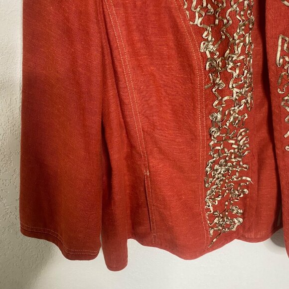 Coldwater Creek Linen Blend Cardigan Blazer Womens Size 20 Plus Size Orange Flor - Picture 6 of 14